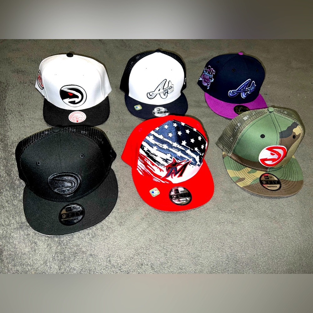 5 new era 1 Mitchell & Ness 5 snapback 1 fitted hawks and braves one marlin